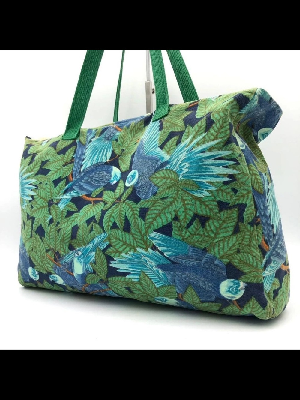 Hermes Blue and Green Parrot Print Tote